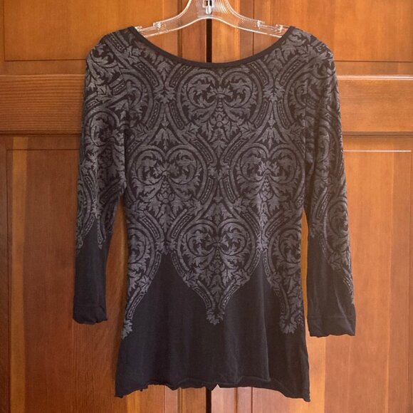 LANGUAGE Los Angeles Black & Gray Pattern Beaded V-neck T Shirt - 3/4 Sleeve - M - Picture 2 of 7